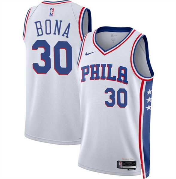 Mens Philadelphia 76ers #30 Adam Bona White 2024 Draft Association Edition Basketball Stitched Jersey Dzhi